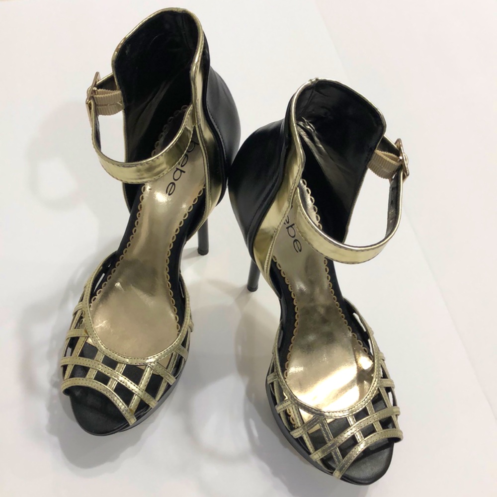 Bebe Black & Gold Platform Heels